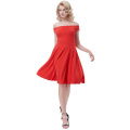 Belle Poque Sexy Womens Romantic Cor sólida Off Shoulder Straight Neckline A-Line Red Dress BP000294-1